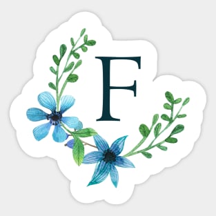 Floral Monogram F Pretty Blue Flowers Sticker